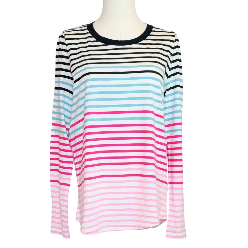 COS Cotton Long Sleeve Muti Colored Striped Tee Crew Neck Size Med